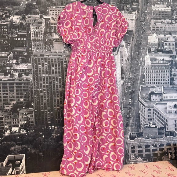 World Market Pink Abstract Print Cropped Jumpsuit Size S/M - Picture 5 of 5